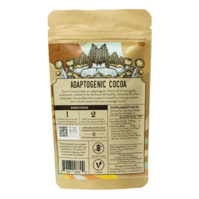 Chocodelic Trip CBD Hot Cocoa by The Brothers Apothecary - Back of Medium 9 Serving Bag