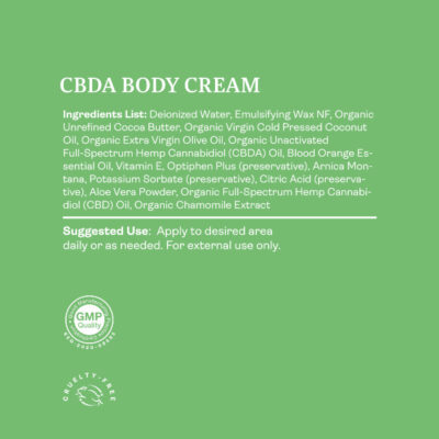 Hemplucid Vegan CBDa Body Cream 1000mg - Ingredients List