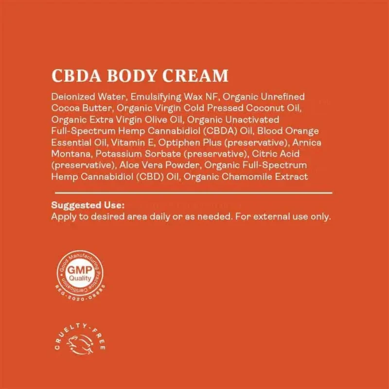Hemplucid Vegan CBDa Body Cream 1000mg - Ingredients + Suggested Use