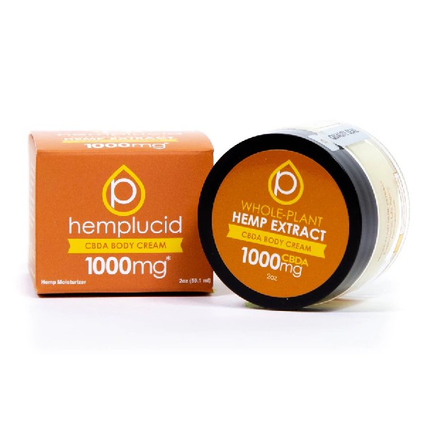 Hemplucid Vegan CBDa Body Cream 1000mg - Photo of CBDa Cream Box and Jar On Its Side