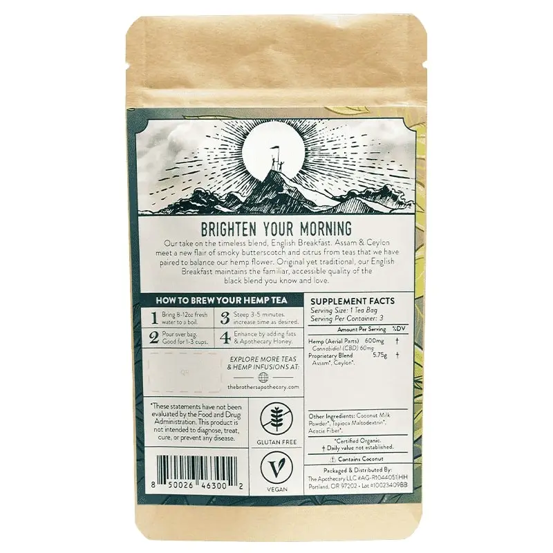 Breakfast Buzz CBD Tea - Organic Hemp Tea by The Brothers Apothecary - 3 Pack Bag Back