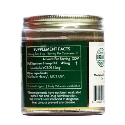 Organic Wildflower CBD Honey by The Brothers Apothecary - 4oz Side of Jar 2