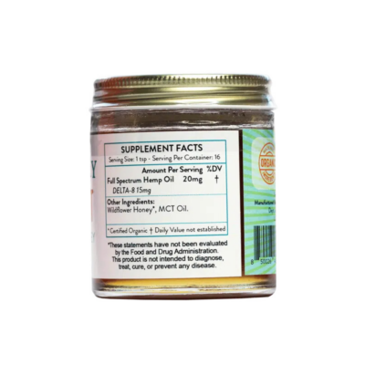 Organic Wildflower Delta 8 THC Honey Jar - 4oz Side Supplement Facts