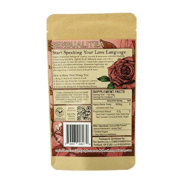 Sensualitea CBD Tea - Organic Hemp Tea - Back of 3 Pack Bag