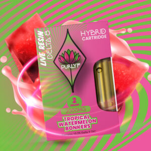 Purlyf 2g Live Resin 2000mg Tropical Watermelon Bonkers Delta 8 Cart - Hybrid - Decorative Image