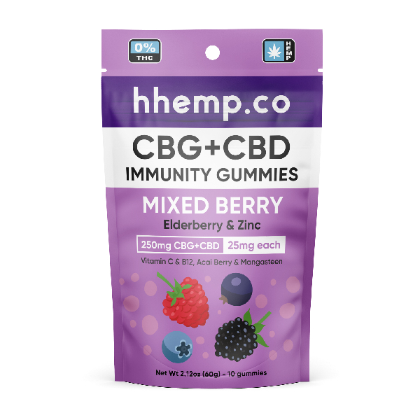 HH CBD and CBG Immunity Gummies - 25mg Mixed Berry - 10 Pack Front of Bag
