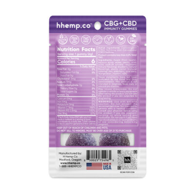HH CBD and CBG Immunity Gummies - 25mg Mixed Berry - 2 Pack Photo of Back of Bag