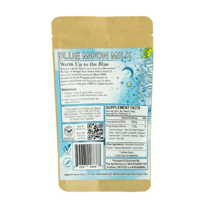 The Brothers Apothecary Blue Moon Milk - Vegan CBD Latte - Large 9 Servings Back of Bag