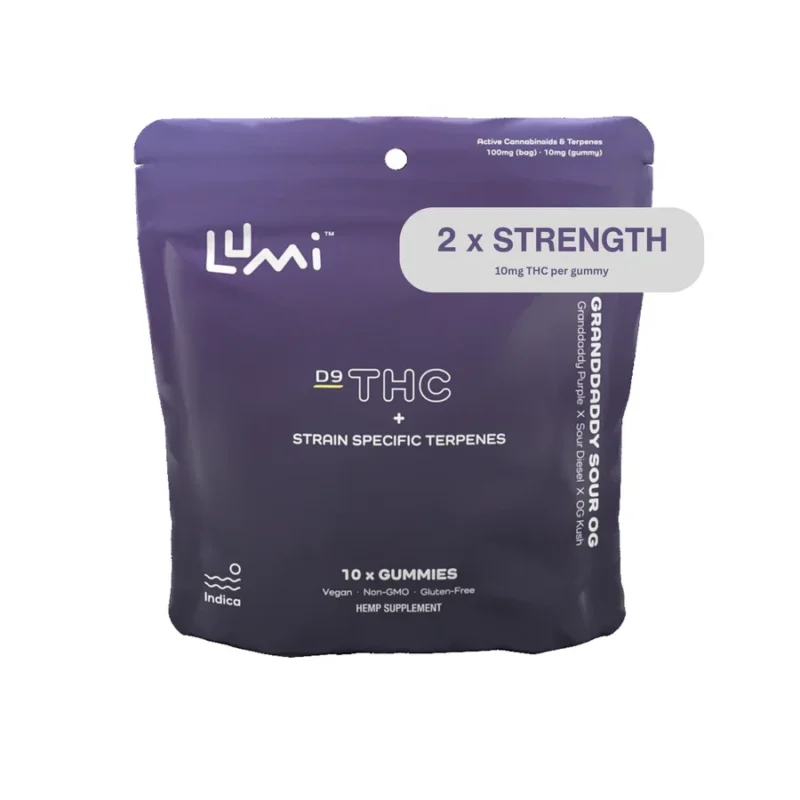 Lumi Granddaddy Sour OG Double Strength THC Gummies - Indica - 10mg 10 Count Bag