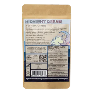 Midnight Dream CBG and CBD Tea - Organic Hemp Tea - 3pk Back of Bag
