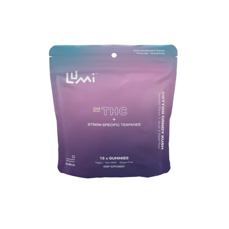 Lumi Labs Cotton Candy Kush THC Gummies – Indica - 15 Count Bag Front