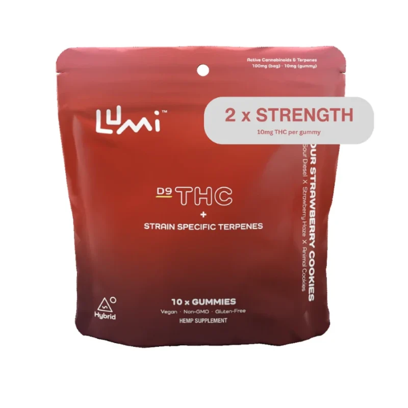 Lumi Sour Strawberry Cookies Double Strength THC Gummies - Hybrid - 10mg 10 Count Bag