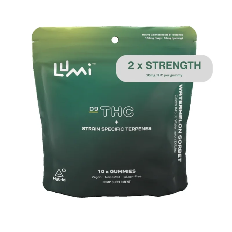 Lumi Watermelon Sorbet Double Strength THC Gummies - Hybrid - 10mg 10 Count Bag