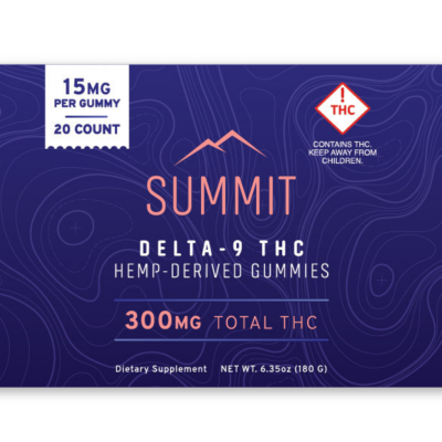 Summit Vegan Delta 9 THC Infused Gummies – 15mg Each - Photo of Front of Label