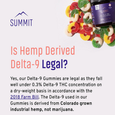 Summit Vegan Delta 9 THC Infused Gummies - Is Hemp Derived Delta 9 THC Legal Informational
