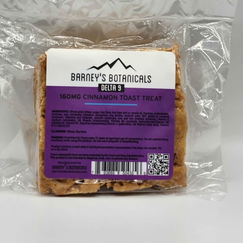 Barney's Botanicals Delta 9 THC Cereal Bars - 160mg - Cinnamon Crunch Front of Bag