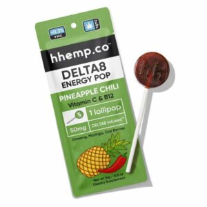 HH Delta 8 Energy Lollipop 50mg – 3 Pack Pineapple Chili - Photo of Lollipop Package with D8 Lollipop Outside Wrapper