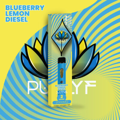 Purlyf Blueberry Lemon Diesel Live Resin Delta 8 Disposable Vape - 2G 2000mg D8 - Decorative Background