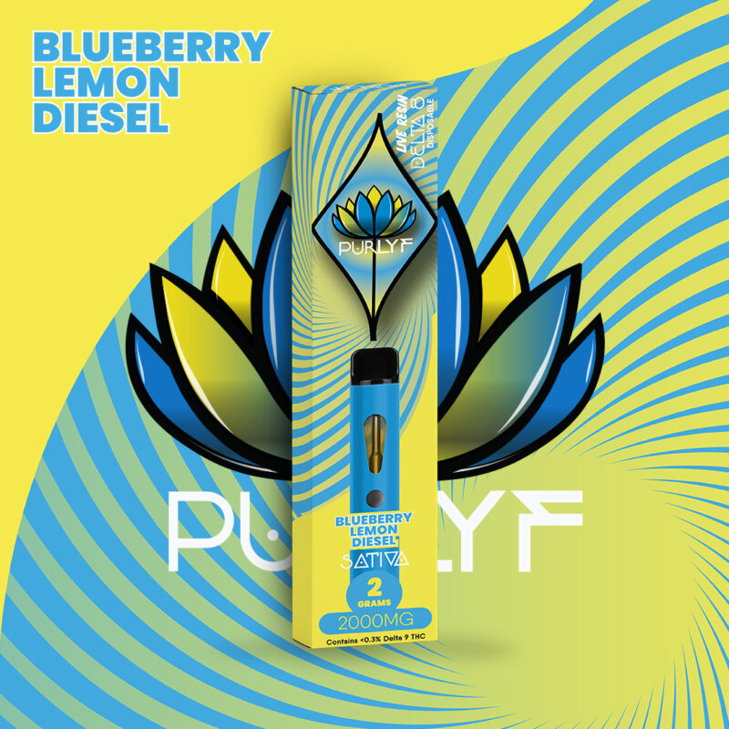 Purlyf Blueberry Lemon Diesel Live Resin Delta 8 Disposable Vape - 2G 2000mg D8 - Decorative Background