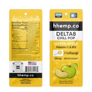 HH Chill 25mg Delta 8 Green Apple Lollipop - Photo of Front and Back of Package