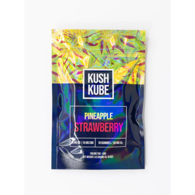 Kush Kube Pineapple Strawberry THC Gummies - 15mg THC + 15mg CBD - 10 Pack