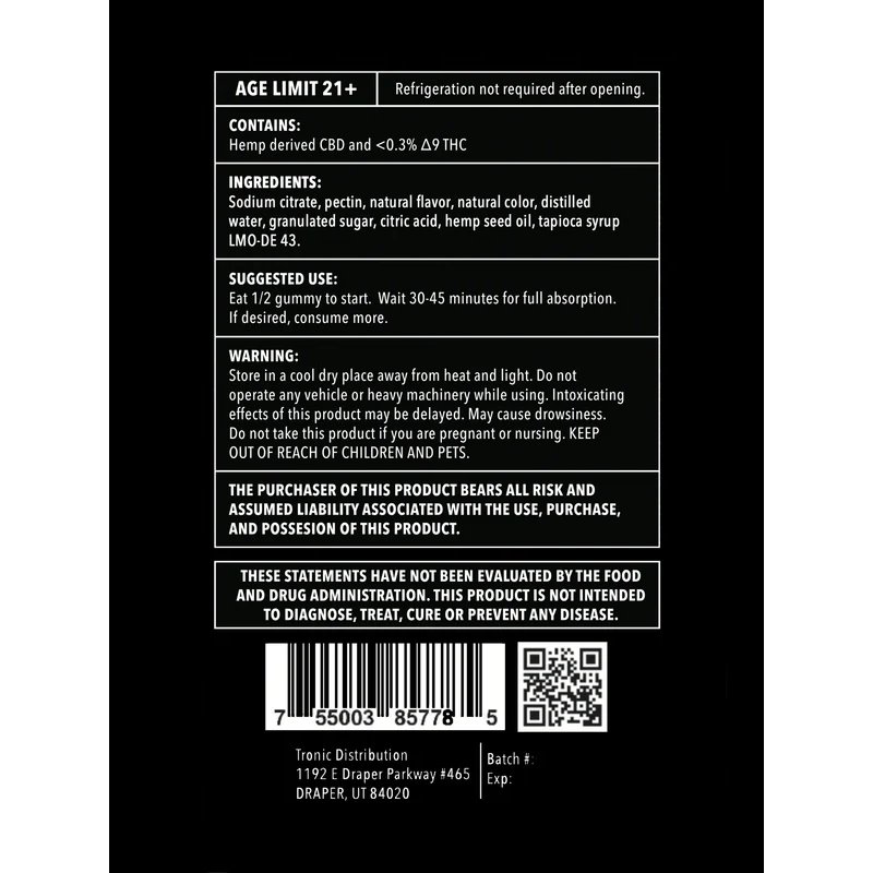 Kush Kube THC Gummies Ingredients Facts Panel