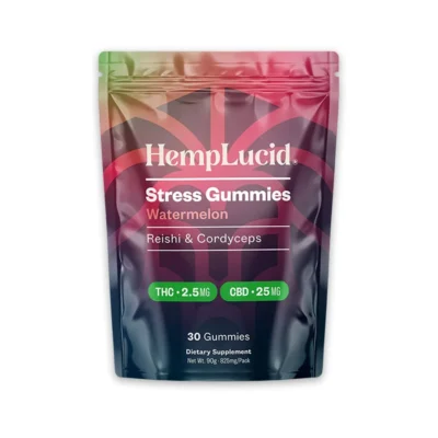 Hemplucid CBD + THC Stress Gummies with Mushrooms - 30 Count Bag Front