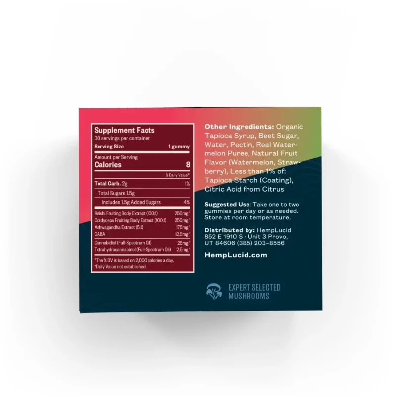 Hemplucid CBD + THC Stress Gummies with Mushrooms - Supplement Facts + Ingredients