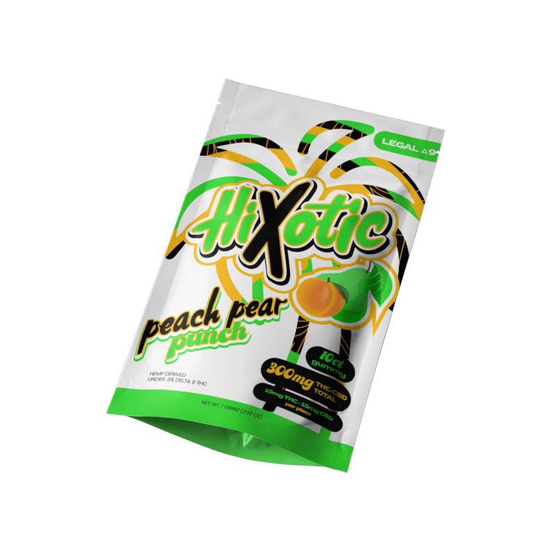Hixotic Peach Pear Punch THC Gummies - 10 Pack Front of Package