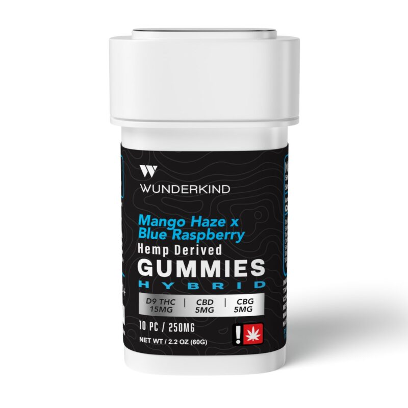 Wunderkind Hybrid THC Gummies with CBD+CBG - Mango Haze x Blue Raspberry - Black Line 10ct