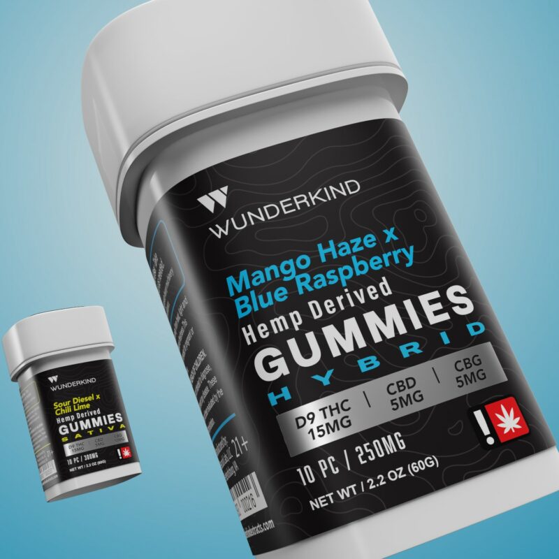Wunderkind Hybrid THC Gummies with CBD+CBG - Mango Haze x Blue Raspberry - Black Line Designer Photo