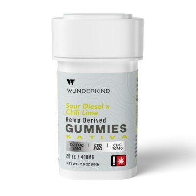 Wunderkind Sativa THC Gummies with CBD+CBG - Sour Diesel x Chili Lime - White Line 20ct