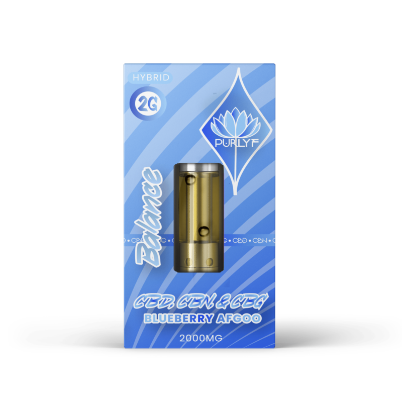 Purlyf Targeted CBD Vape Cartridge - 2g 2000mg - Blueberry Afgoo Hybrid - Balance Cart - CBD + CBG + CBN