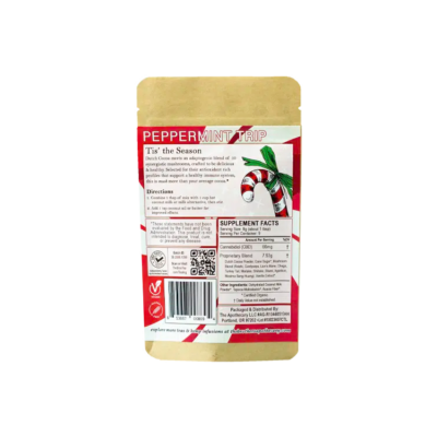 Organic Peppermint CBD Cocoa - Peppermint Treat - Medium 9 Servings Back of Bag