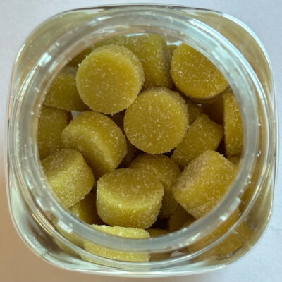 Lumi Sour Caramel Apple Kush THC Gummies - Hybrid - Close Up of Gummies