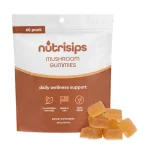 Nutrisips Mushroom Gummies For Daily Wellness Support - Front of Bag with Gummies On The Side