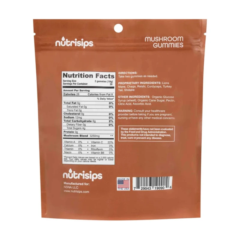 Nutrisips Mushroom Gummies For Daily Wellness Support - Nutrition Facts