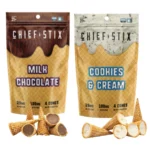 Chief Stix Delta 9 THC Chocolate Cones – 4 Count Bag - Chocolate + Cookies & Cream Bags Next To Each Other