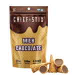 Chief Stix Delta 9 THC Chocolate Cones – 4 Count Bag Front with Cones Laid Out Next To The Bag