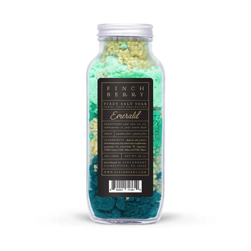 Finchberry Emerald Fizzy Salt Soak - Back of Jar