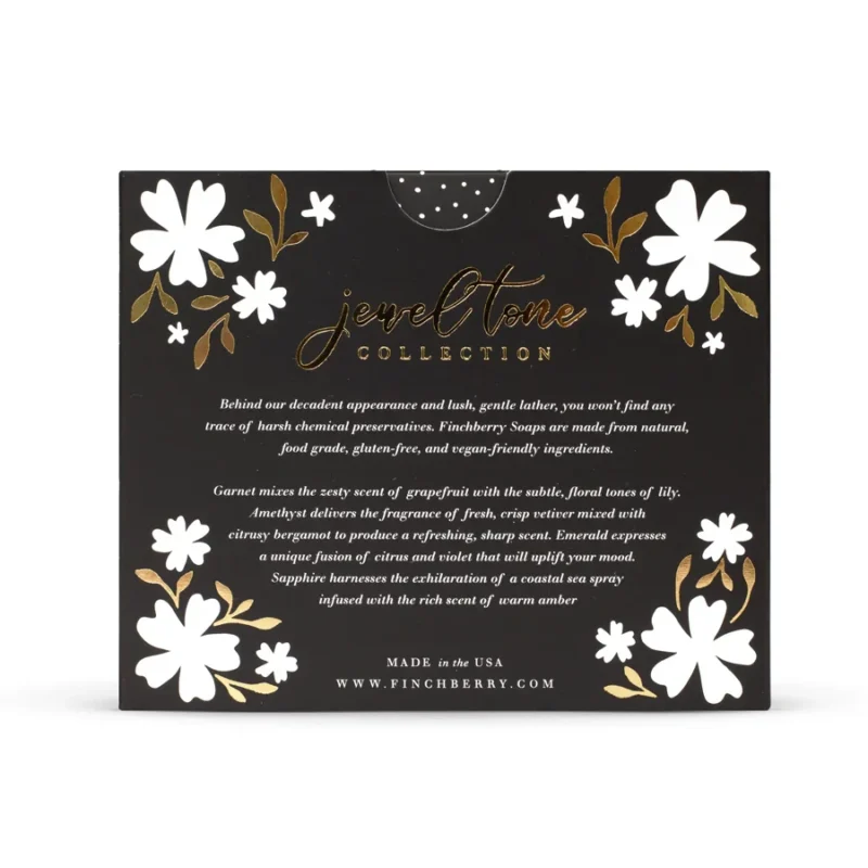 Finchberry Jewel Tone Collection 4 Soap Bar Gift Box - Back of Box