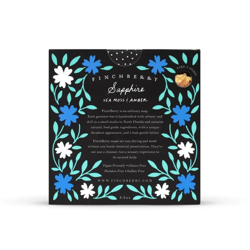 Finchberry Sapphire Handcrafted Vegan Soap - Back of Box