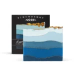 Finchberry Sapphire Handcrafted Vegan Soap - Sea Moss + Amber - Bar of Soap in Front of Box