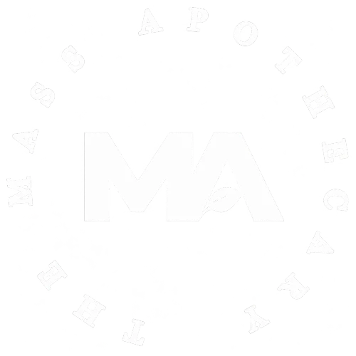 The Mass Apothecary Logo in White with Name Wrapped 360 Degree