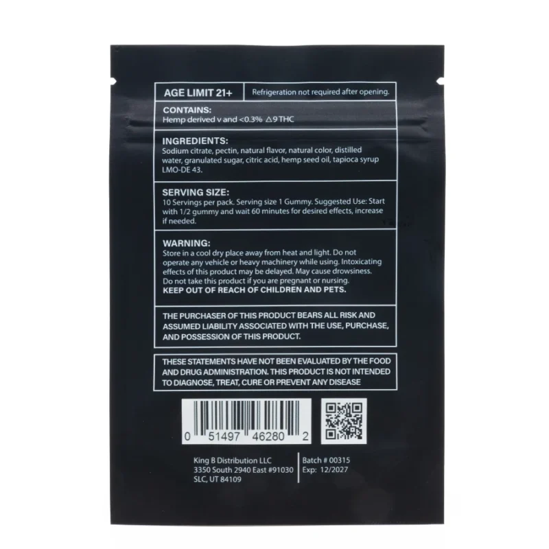 Kush Kube Blast Off THC Gummies - 5000mg - Back of Bag