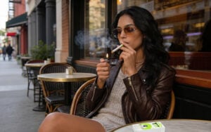 woman enjoying a hemp cig