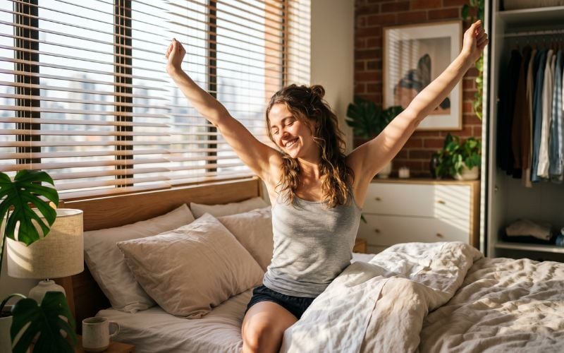 woman stretching arms