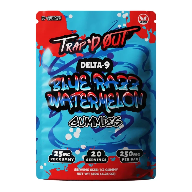 Hixotic Trap'd Out 25mg Delta 9 Gummies Blue Razz Watermelon